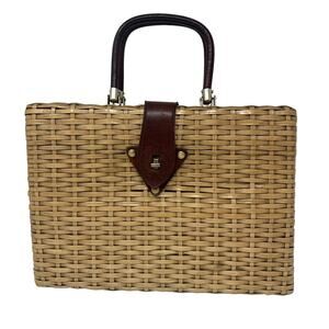 Vintage 80s Wicker Suitcase Purse Structured Basket Handbag Hong Kong